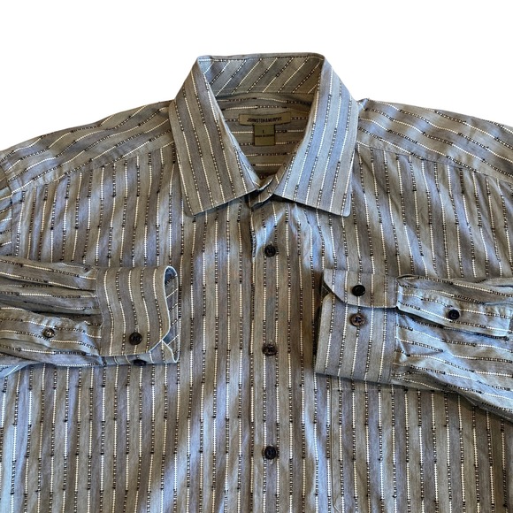 Johnston & Murphy Other - Johnston & Murphy Shirt Mens Large Blue Gray Geometric Striped Dobby Cotton
